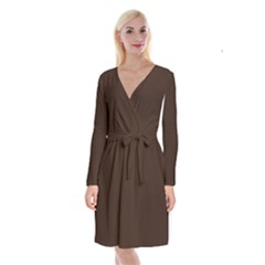 Hickory Brown	 - 	long Sleeve Velvet Front Wrap Dress