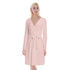 Rose Gold Pink	 - 	long Sleeve Velvet Front Wrap Dress