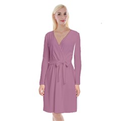 Red Violet Purple	 - 	long Sleeve Velvet Front Wrap Dress