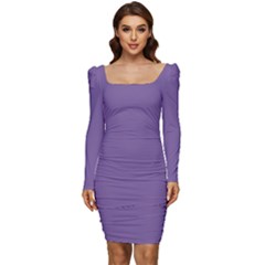 Chive Blossom Purple	 - 	long Sleeve Ruched Stretch Jersey Dress by ColorfulDresses