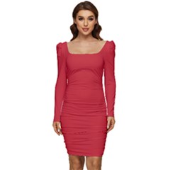 Flame Scarlet Red	 - 	long Sleeve Ruched Stretch Jersey Dress by ColorfulDresses