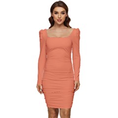 Basket Ball Orange	 - 	Long Sleeve Ruched Stretch Jersey Dress