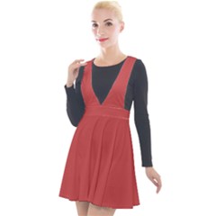 English Vermillion Red	 - 	plunge Pinafore Velour Dress by ColorfulDresses