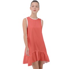 Sun Kissed Coral	 - 	frill Swing Dress by ColorfulDresses