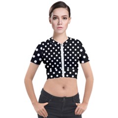 Black And White Polka Dots Short Sleeve Cropped Jacket by GardenOfOphir