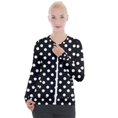 Black And White Polka Dots Casual Zip Up Jacket by GardenOfOphir