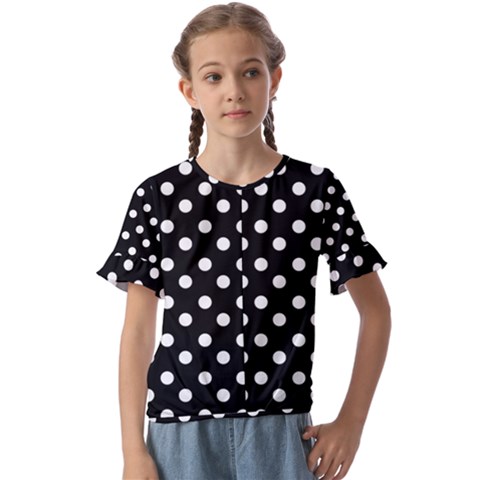 Black And White Polka Dots Kids  Cuff Sleeve Scrunch Bottom Tee by GardenOfOphir