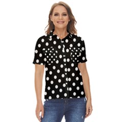 Black And White Polka Dots Women s Short Sleeve Double Pocket Shirt