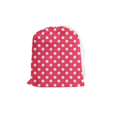 Hot Pink Polka Dots Drawstring Pouch (medium) by GardenOfOphir