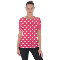 Hot Pink Polka Dots Shoulder Cut Out Short Sleeve Top by GardenOfOphir
