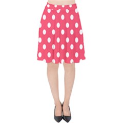 Hot Pink Polka Dots Velvet High Waist Skirt by GardenOfOphir