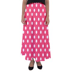 Hot Pink Polka Dots Flared Maxi Skirt
