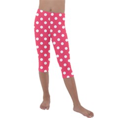 Hot Pink Polka Dots Kids  Lightweight Velour Capri Leggings  by GardenOfOphir