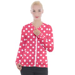 Hot Pink Polka Dots Casual Zip Up Jacket by GardenOfOphir
