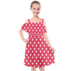 Hot Pink Polka Dots Kids  Cut Out Shoulders Chiffon Dress by GardenOfOphir