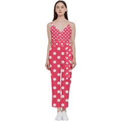 Hot Pink Polka Dots V-neck Spaghetti Strap Tie Front Jumpsuit by GardenOfOphir