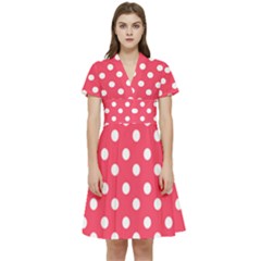 Hot Pink Polka Dots Short Sleeve Waist Detail Dress by GardenOfOphir
