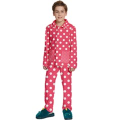 Hot Pink Polka Dots Kids  Long Sleeve Velvet Pajamas Set by GardenOfOphir