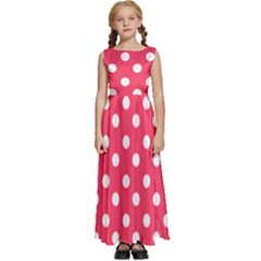 Hot Pink Polka Dots Kids  Satin Sleeveless Maxi Dress by GardenOfOphir