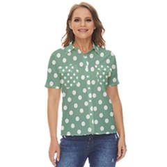 Mint Green Polka Dots Women s Short Sleeve Double Pocket Shirt