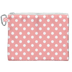 Coral And White Polka Dots Canvas Cosmetic Bag (xxl) by GardenOfOphir