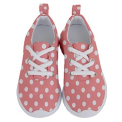 Coral And White Polka Dots Running Shoes by GardenOfOphir