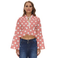 Coral And White Polka Dots Boho Long Bell Sleeve Top