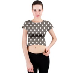 Brown And White Polka Dots Crew Neck Crop Top by GardenOfOphir