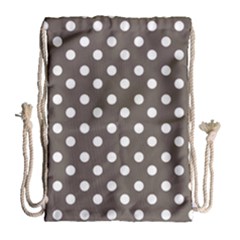 Brown And White Polka Dots Drawstring Bag (large) by GardenOfOphir