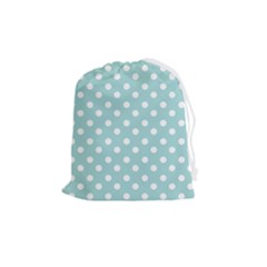 Blue And White Polka Dots Drawstring Pouch (medium) by GardenOfOphir