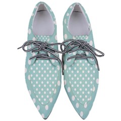 Blue And White Polka Dots Pointed Oxford Shoes by GardenOfOphir