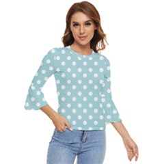 Blue And White Polka Dots Bell Sleeve Top