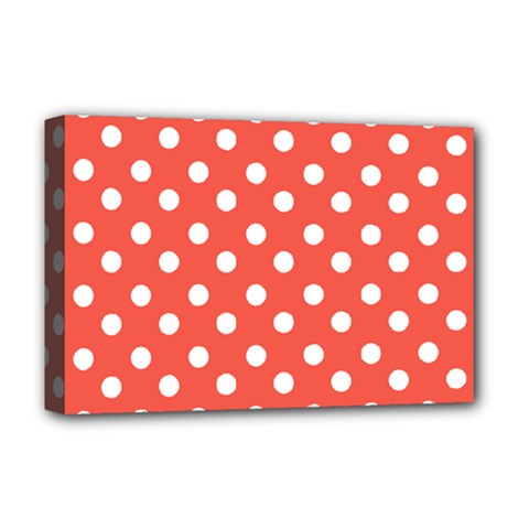 Indian Red Polka Dots Deluxe Canvas 18  X 12  (stretched) by GardenOfOphir