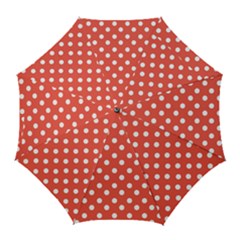 Indian Red Polka Dots Golf Umbrellas by GardenOfOphir