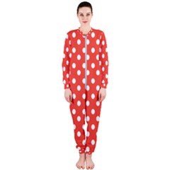 Indian Red Polka Dots Onepiece Jumpsuit (ladies) by GardenOfOphir