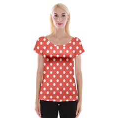 Indian Red Polka Dots Cap Sleeve Top by GardenOfOphir