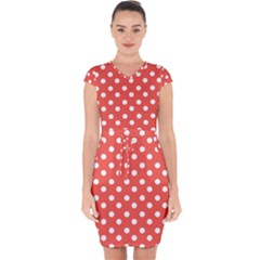 Indian Red Polka Dots Capsleeve Drawstring Dress  by GardenOfOphir