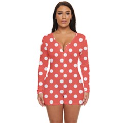 Indian Red Polka Dots Long Sleeve Boyleg Swimsuit