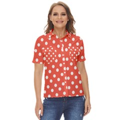 Indian Red Polka Dots Women s Short Sleeve Double Pocket Shirt