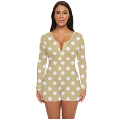 Mint Polka And White Polka Dots Long Sleeve Boyleg Swimsuit