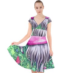 Liberty Cap Magic Mushroom Cap Sleeve Front Wrap Midi Dress by GardenOfOphir