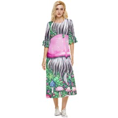 Liberty Cap Magic Mushroom Double Cuff Midi Dress by GardenOfOphir