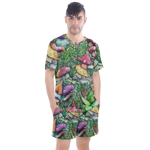 Sacred Mushroom Charm Men s Mesh Tee And Shorts Set by GardenOfOphir