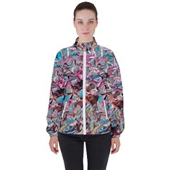 Aqua Blend Women s High Neck Windbreaker by kaleidomarblingart