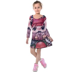 Shroom Glamour Kids  Long Sleeve Velvet Dress by GardenOfOphir