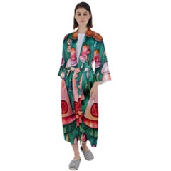 Magic Mushroom Wizardry Maxi Satin Kimono by GardenOfOphir