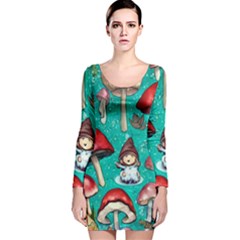 Magic Mushroom Long Sleeve Velvet Bodycon Dress by GardenOfOphir