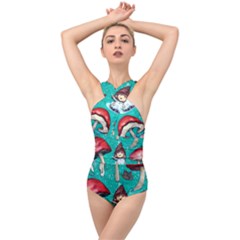 Magic Mushroom Cross Front Low Back Swimsuit by GardenOfOphir