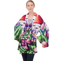 Liberty Cap Mushroom Art Long Sleeve Velvet Kimono  by GardenOfOphir