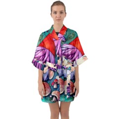 Sacred Mushroom Art Half Sleeve Satin Kimono  by GardenOfOphir